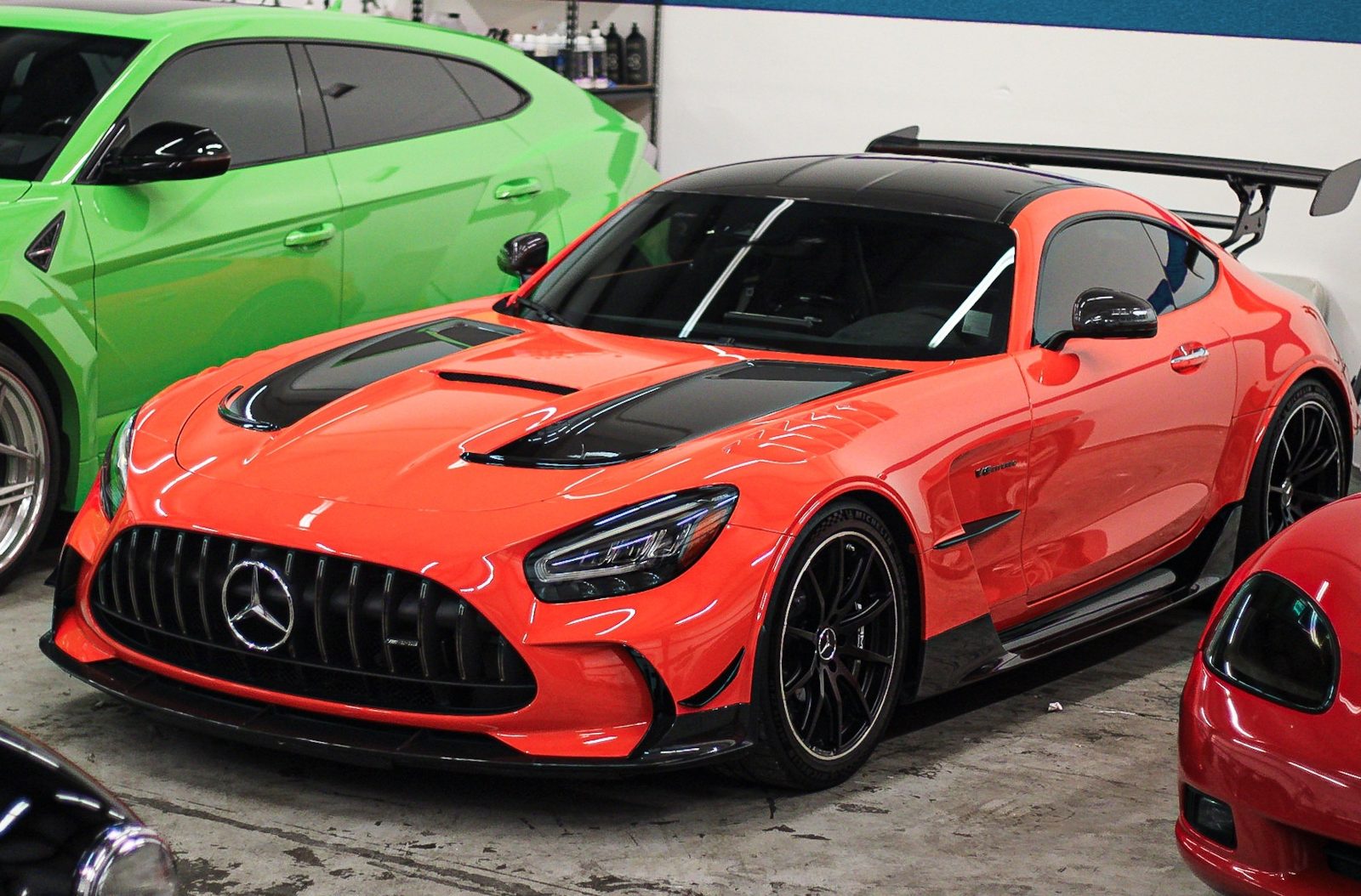 Gloss-black AMG GT getting a mobile detail in the Baltimore area